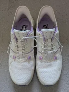 SKECHERS SLIP-INS ホワイト/パープル／スリップインズ