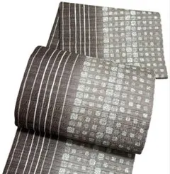 A 195未着用袋帯 全通柄 縞 幾何学模様 箔灰紫 正絹 美品 着物