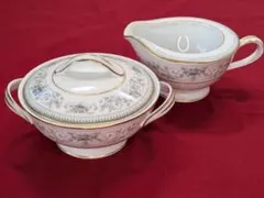 【美品・ノリタケ】花柄＆金彩 クリーマー ＆ シュガーポット セット