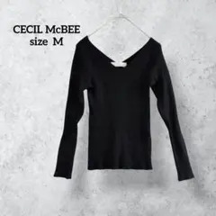 セシルマクビー Vネック リブニット ブラック タイトカットソー H0638