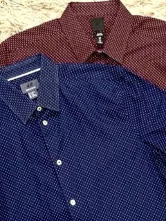 H&M エイチアンドエム　ピンドット　半袖シャツ　2枚セット　ネイビー&エンジ