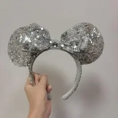 シルバーラメ ミッキー耳カチューシャ