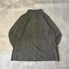 00's vintage ケーブル編み ニットセーター ウール混 グレー 薄手