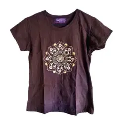 MALAIKA マライカ 半袖 Tシャツ ブラウン マンダラ柄 ビーズ刺繍 Mのサムネイル