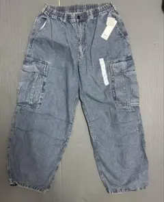 新品未使用タグ付き メンズ ジーユーデニムブルー カーゴパンツ Lサイズ