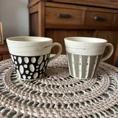 【新品】常滑焼 憲児窯 練込水玉黒 フリーカップ 2客 新品】常滑焼 憲児窯 練込水玉黒 フリーカップ 2客 新品】常滑焼