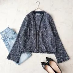 美品✨《iCB》小泉今日子着用　デニムライクツィード ニットジャケット　L