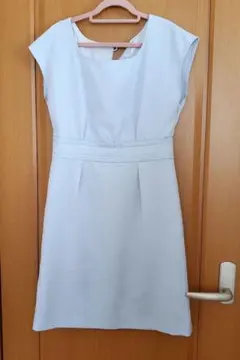 【美品】着痩せ水色ワンピース♡ (サイズ2)　ウエストレースがポイント！