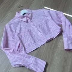 zara クロップド丈ストライプ柄ポプリンシャツ