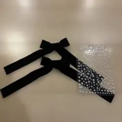 黒リボン パールシール セット ベロア バレッタ