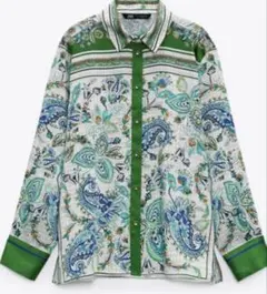 ［お値下げ］ZARA ザラ　ブラウス　ペイズリー　スカーフ柄　総柄　xs