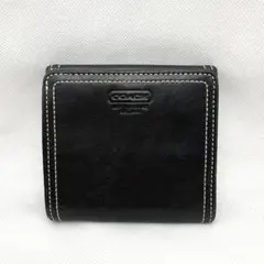 Y4070★コーチ COACH 二つ折り財布 ブラック レザー ステッチ