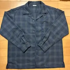 GU ジーユー チェック オープンカラーシャツ 長袖 グレー系