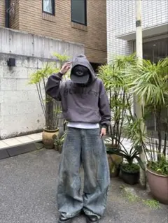 elevペイント加工 グレー ワイドパンツ - メルカリ