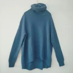カシミヤ混 イネド INED タートルネックニット セーター くすみブルー 9号