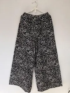 【美品】ダルメシアン柄 ワイドパンツ F ウエストゴム 黒白 韓国ファッション
