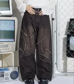 MSG 12ozヴィンテージ加工ロゴ切替バギーワイドデニム【UNISEX】