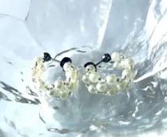 ハンドメイド パール・ビーズ フープピアス