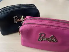 【2点セット】Barbie バービー 筆箱 ペンケース ポーチ 黒 ピンク