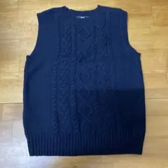 UNIQLO ネイビー ケーブルニットベスト S Uネック