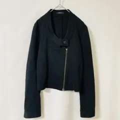 コムサイズム ライダース ジャケット L 黒 アシンメトリー モード ストレッチ