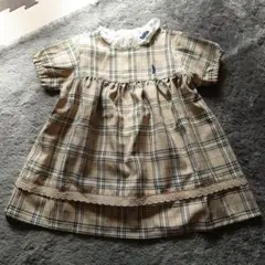 ベージュチェック柄 半袖ワンピース90cm　EAST BOY