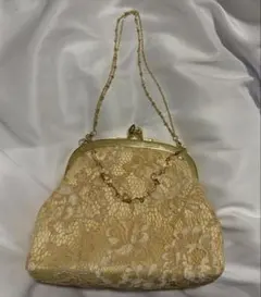WAKO 銀座和光 Limoge ビーズ装飾 サテン ハンドバッグ ゴールド 