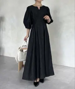 デニム パフスリーブ ワンピース