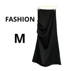 FASHION ファッション 黒　エレガントスカート　ドレープ　スリット　M