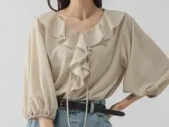 GLOBAL WORK ラッフルフリルブラウス Mサイズ ベージュ