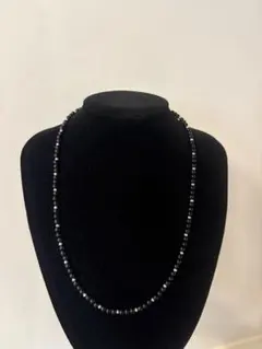 sv925 ロングネックレス (淡水パール、ラブラドライト、ブラック 