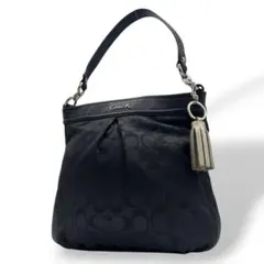 コーチ　ハンドバッグ　黒　シグネチャー　タッセル　ワンショルダー　本革　s10