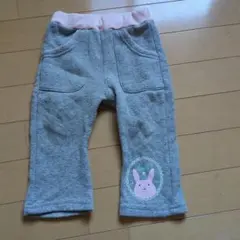 ウサギ刺繍付きグレーのボトムス 80cm