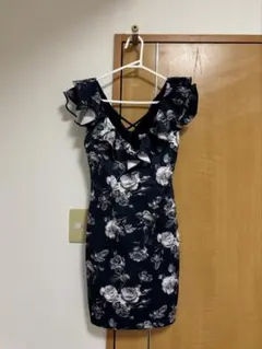 Andy 紺色 花柄 フリル キャバドレス ドレス ワンピース ミニワンピ