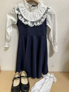 120 長袖 フォーマル ワンピース ネイビー フレアスカート