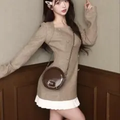 ダーリッチDarich プリーツドッキングツイードミニワンピース