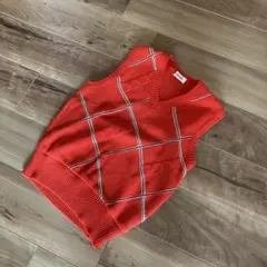 ７０年代　昭和レトロ　当時物　ヴィンテージ　赤 Vネック ニットベスト　9号