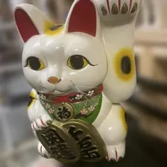 陶器製 招き猫 幸運を呼ぶ置物　常滑焼　BIGサイズ　左手上げ　希少品
