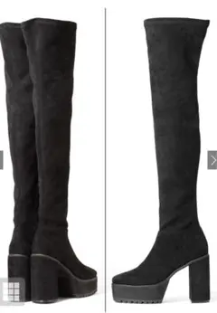 ブラックスエード厚底ニーハイブーツ