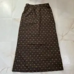 シルクウール混 刺しゅう風 クロス柄 ロングスカート ブラウン レトロ 総柄
