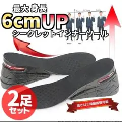 2点セット シークレットインナーソール 3段階調整 6cm 身長アップ 底上げのサムネイル