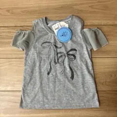 グレー 薄灰　フリル袖 リボンプリント 半袖シャツ　110cm