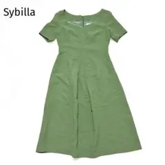 シビラひざ丈ワンピース 半袖 グリーン緑 シンプル綺麗め40(M〜L)のサムネイル