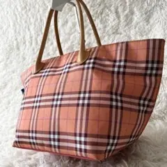 バーバリー ブラックレーベル ノバチェック トートバッグ オレンジ系 肩がけ