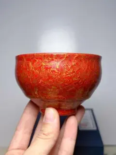 清時代 雍正御制 描金剔工 鸡心碗 朱釉 蓮花紋 碗 陶磁器 時代物 骨董