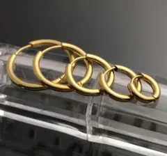 ①『内径10㎜／ゴールド/2個セット』安心安全ステンレスフープピアス