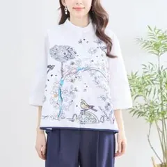 新品 スタンドカラー 刺繍 デザイン シャツ ブラウス おしゃれ カジュアル