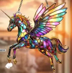 【限定2枚】ユニコーン サンキャッチャー ステンドグラス風20cm ビッグサイズ