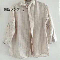 (土日価格)美品 ikka ストライプ柄 七分丈シャツ Lサイズ 秋服