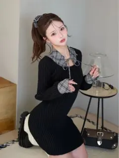 【送料込】Darich レイヤードライクニットミニワンピース